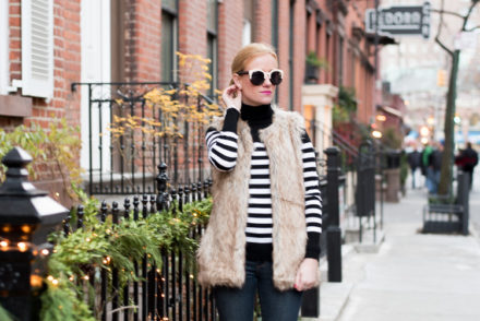 Stripes and faux fur in NYC OOTD Fashion blog mybigapplecity