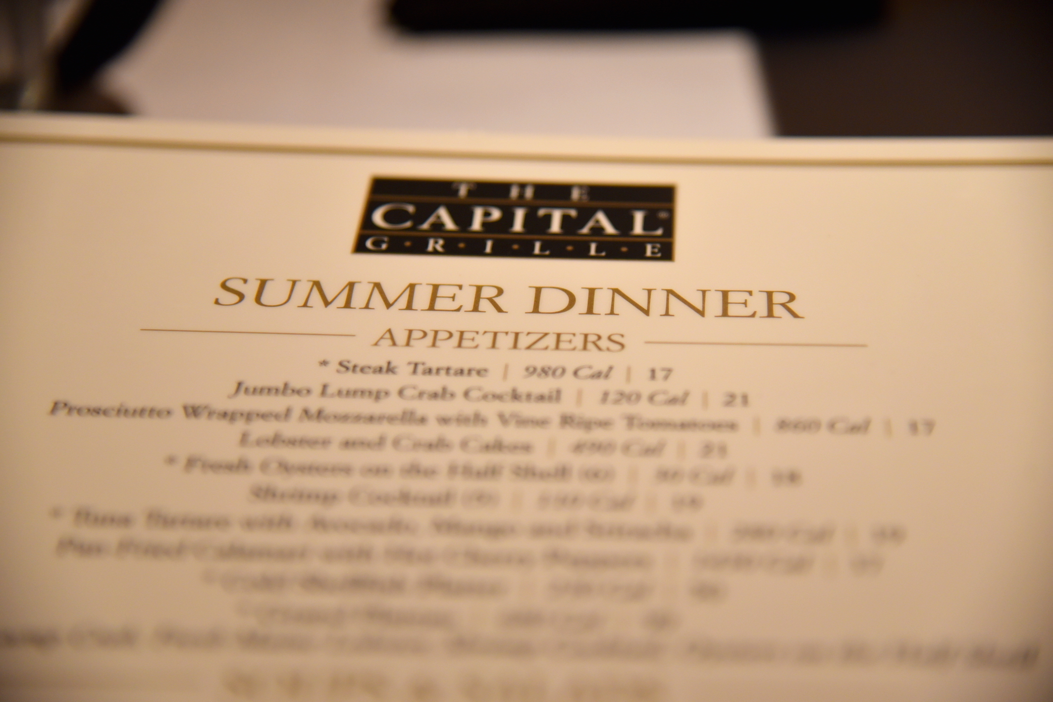 The Capital Grille NYC menu