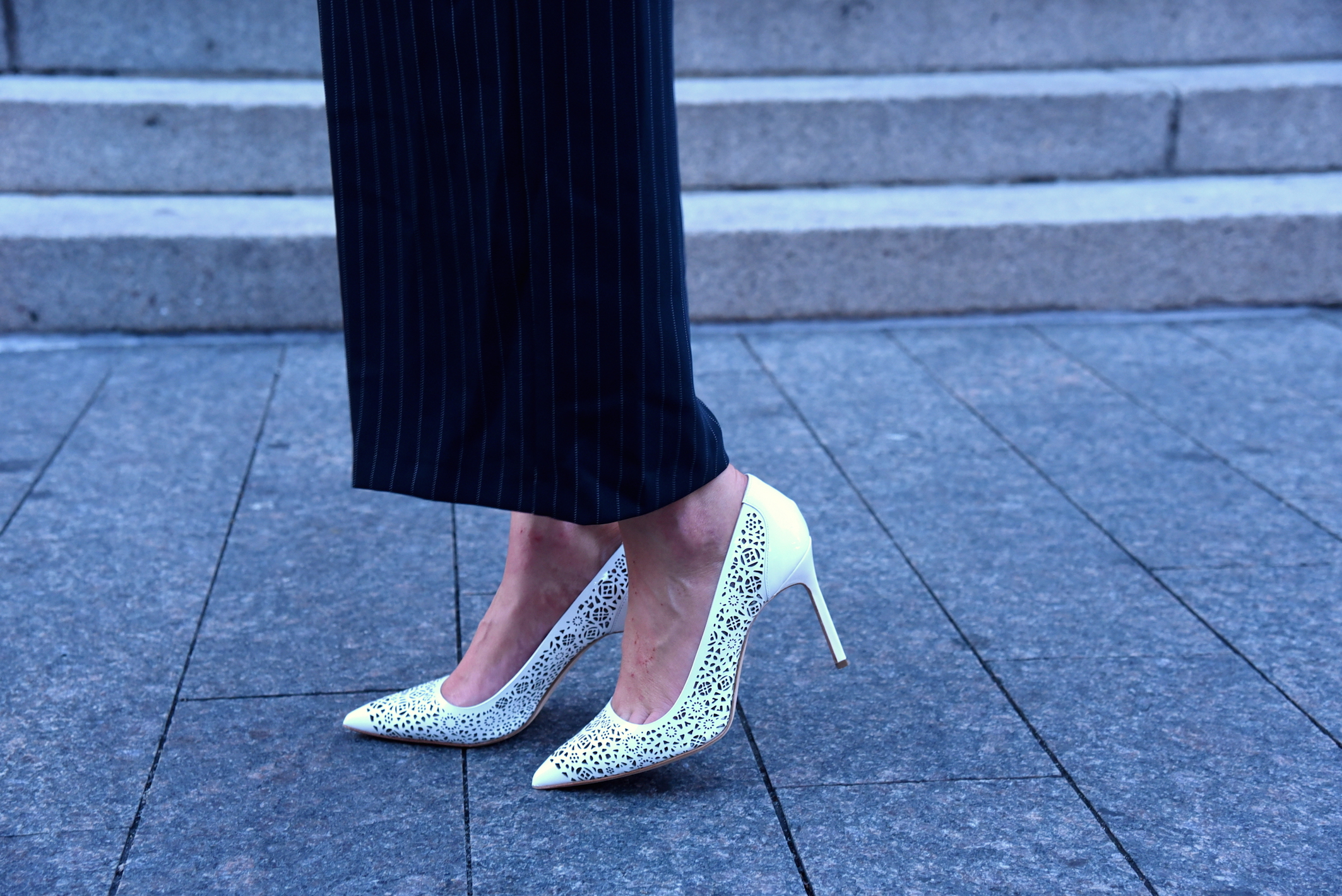 Manolo Blahnik White laser cut pumps